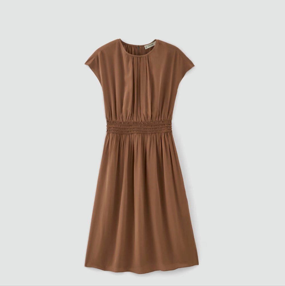 Everlane The Gathered Midi Dress in Carob Brown NWT - Picture 2 of 5